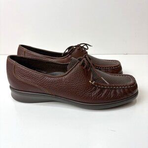 SAS Petra Walking Comfort Moccasins Womens 6.5M Brown Pebbled Leather Lace Up